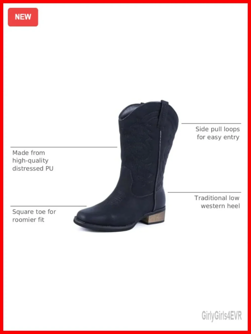 Cowgirl Western Boots Square Toe Wide Calf Low Heel Mid Calf Booties Faux