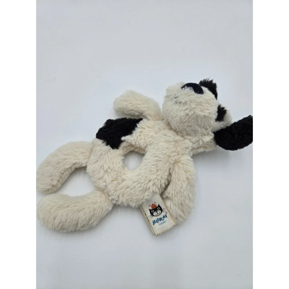 Jellycat London Bashful Black and White Puppy Dog Ring‎ Rattle Plush Toy 7