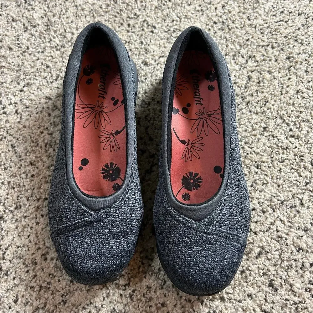 Therafit‎ Riley Ballet Flat Slip On Women Shoes Size 7.5 Grey Black Comfort Arch