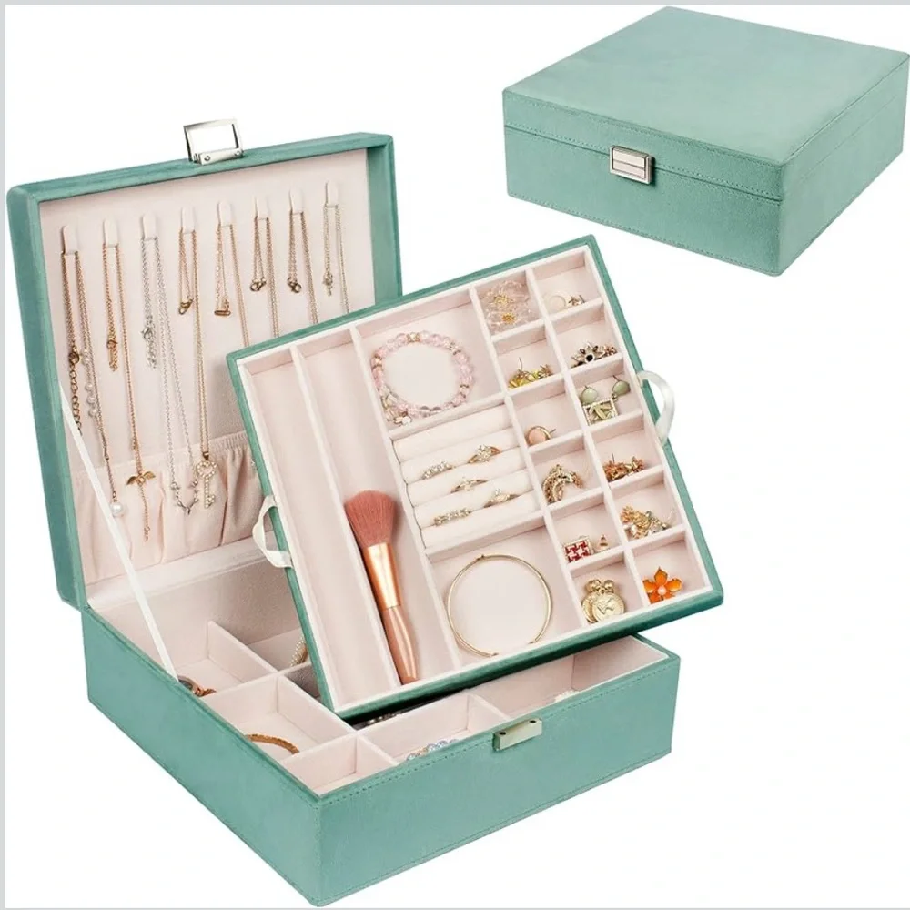 💎Elegant Turquoise Velvet Jewelry Organizer‎ Box💎