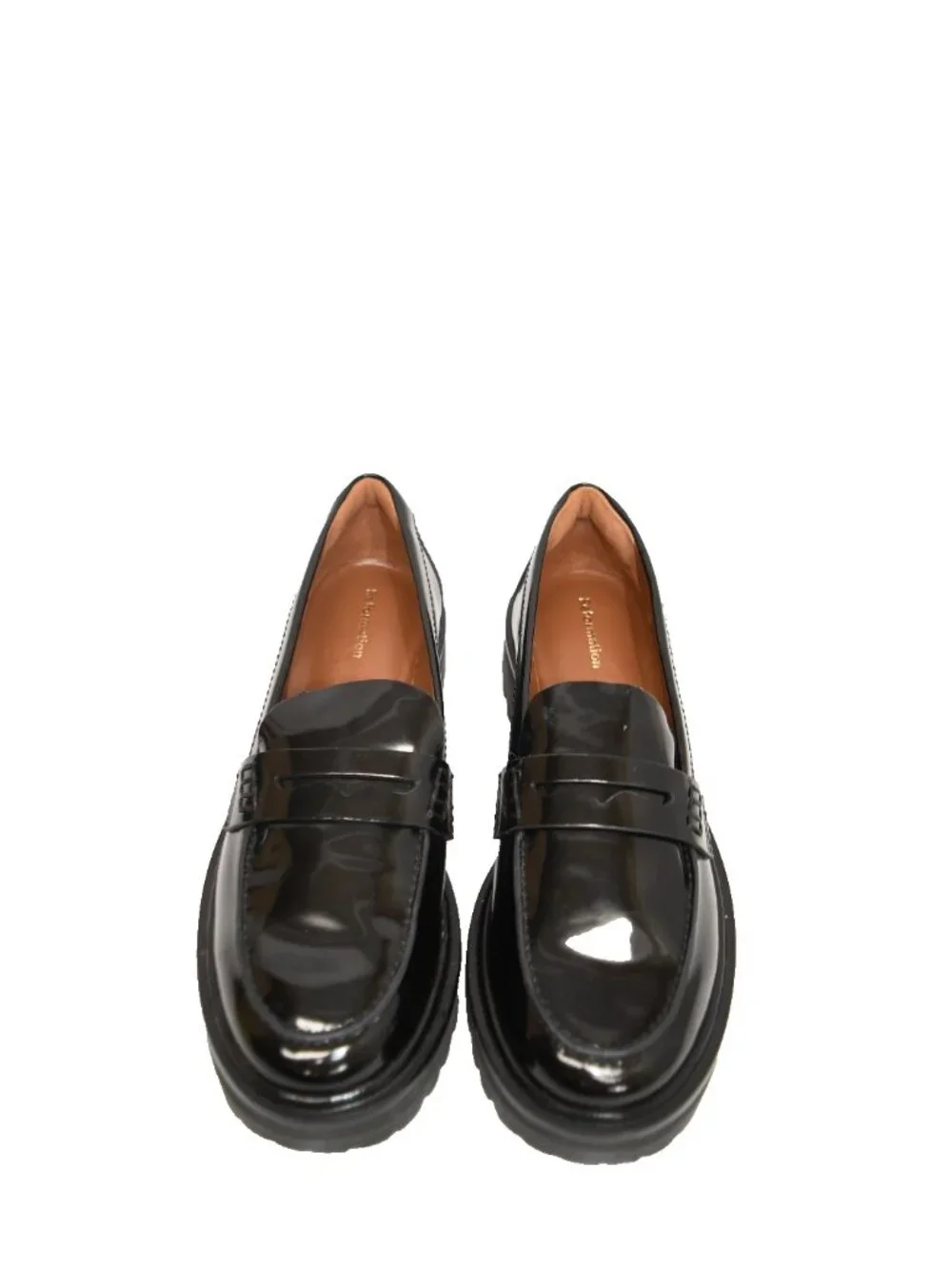 $340 REFORMATION Agathea Chunky Penny Loafers PATENT LEATHER BLACK 7 (DD20)