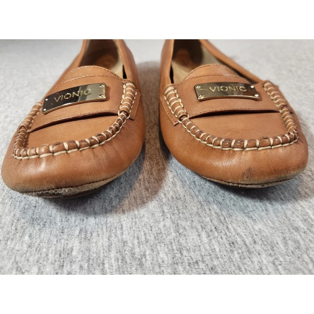 Vionic Sydney Loafers Womens 8 Tan Leather Orthaheel Driving Mocs 456SYDNEY
