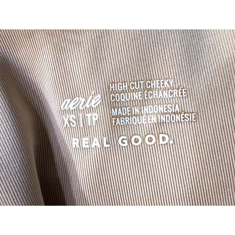 Aerie‎ Real Good Tan Textured Triangle Bikini Top High Cut Cheeky Bottom Set XS