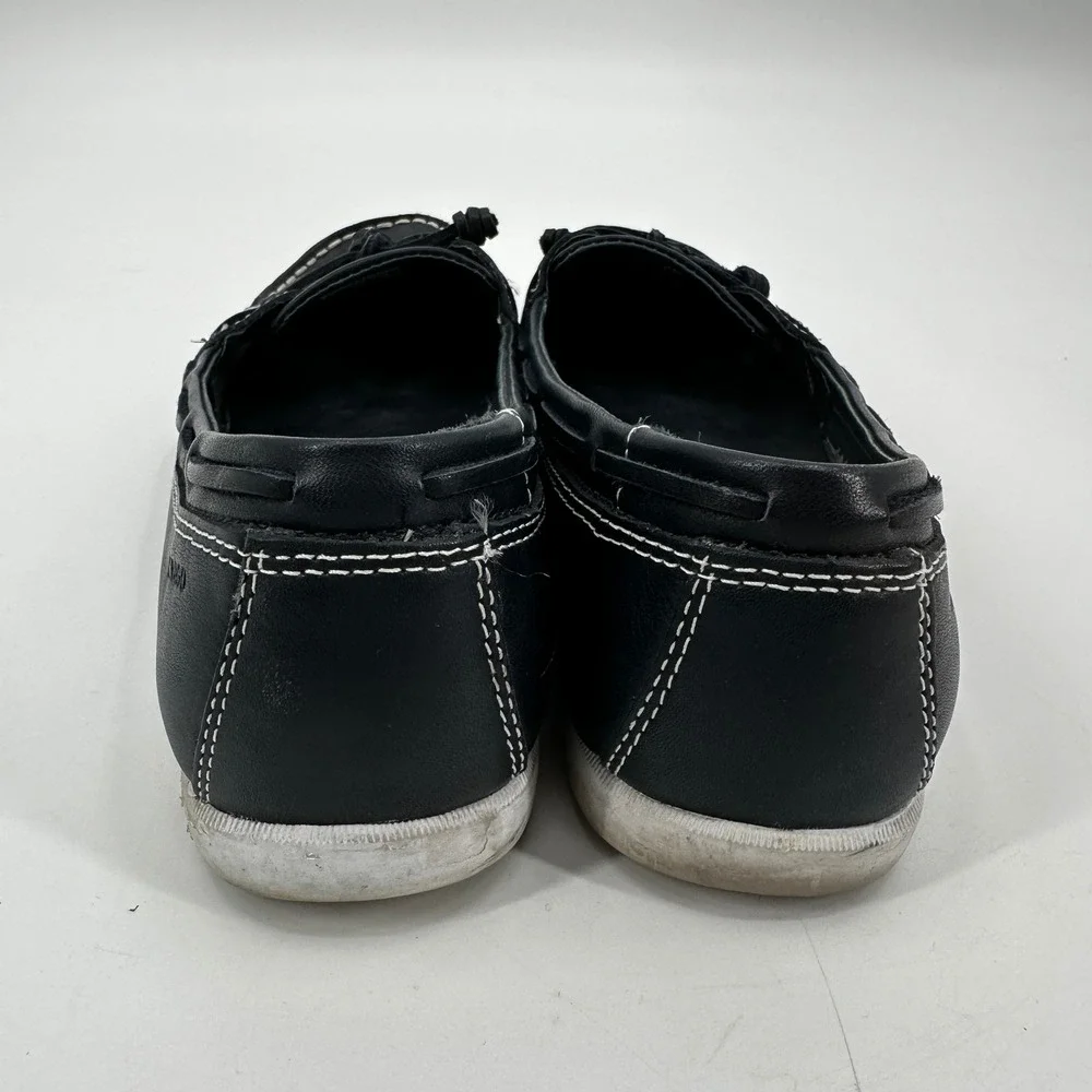 Sebago Women Black Leather‎ Boat Shoes Slip On Loafers Size 9.5