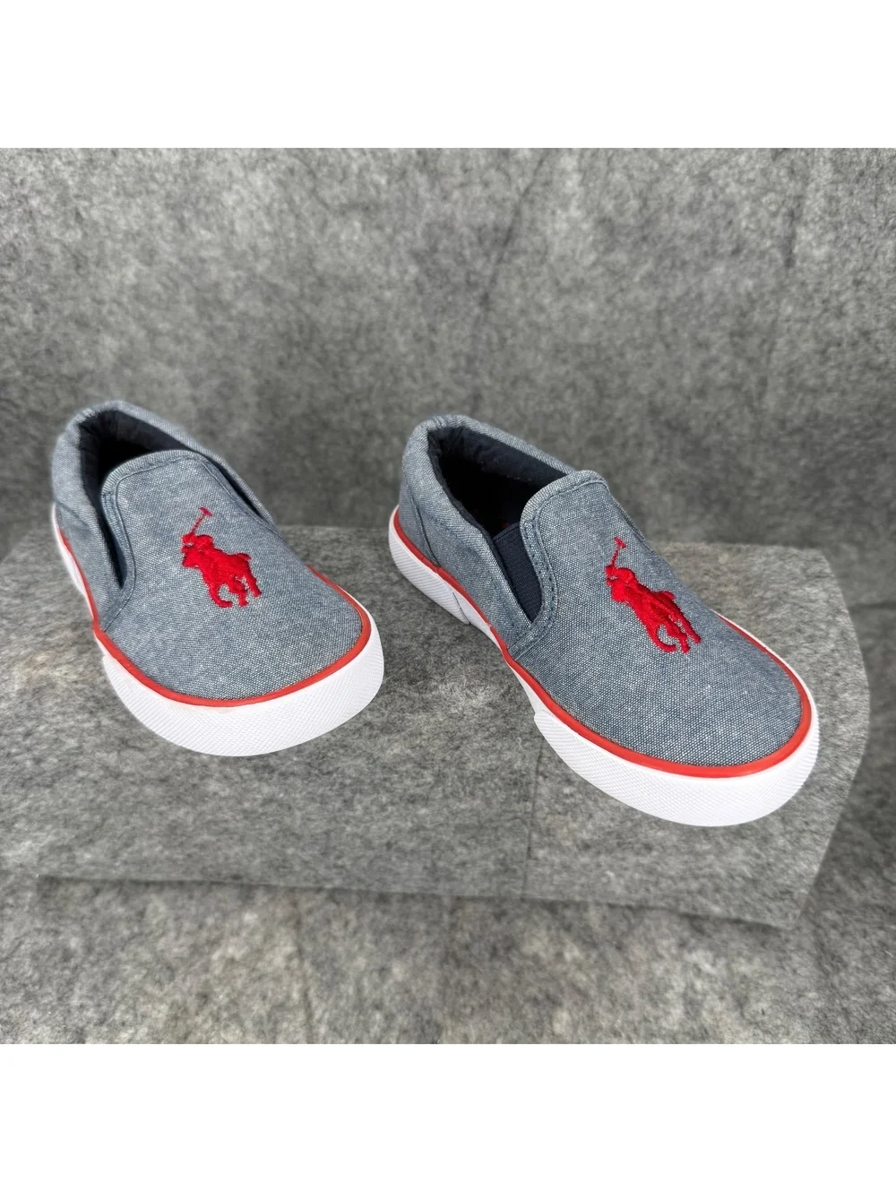 Polo Ralph Lauren Bal Harbour Slip On Shoes Blue Denim Red Toddler Size 9 206