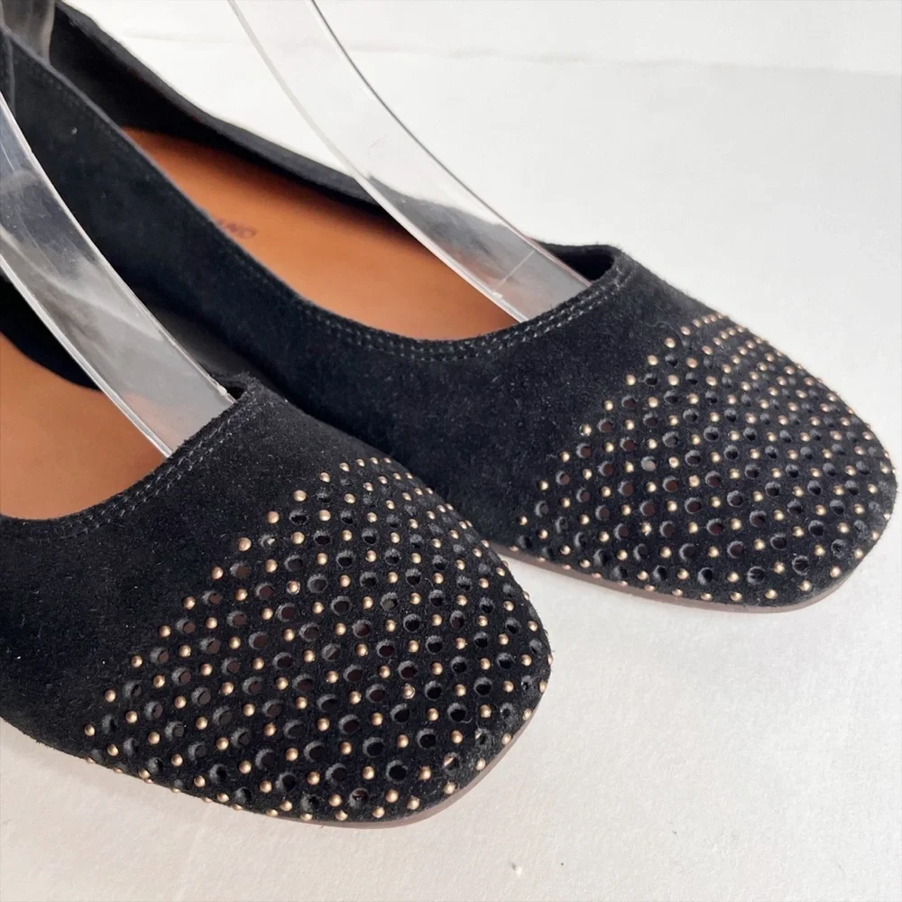 Lucky Brand‎ Abbitha Ballet Flats 8 black suede studded perforated slip-on shoes