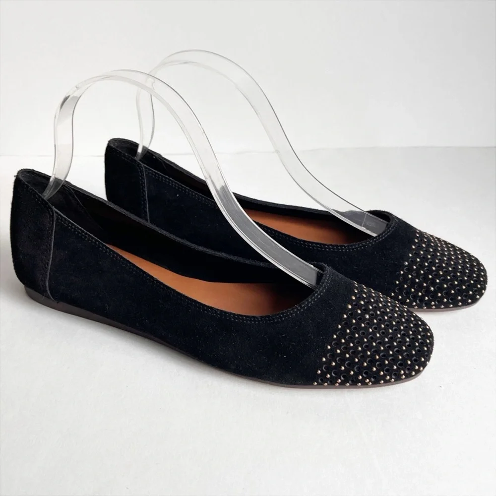 Lucky Brand‎ Abbitha Ballet Flats 8 black suede studded perforated slip-on shoes