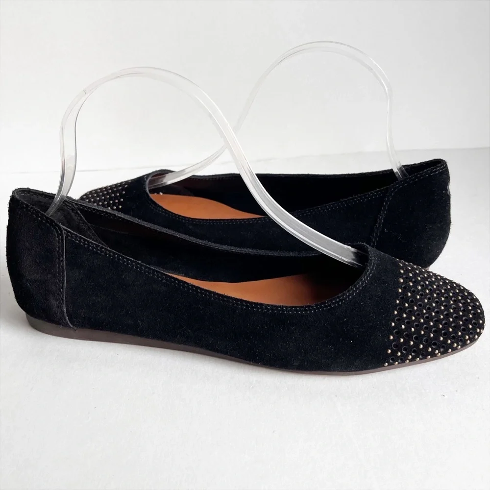 Lucky Brand‎ Abbitha Ballet Flats 8 black suede studded perforated slip-on shoes
