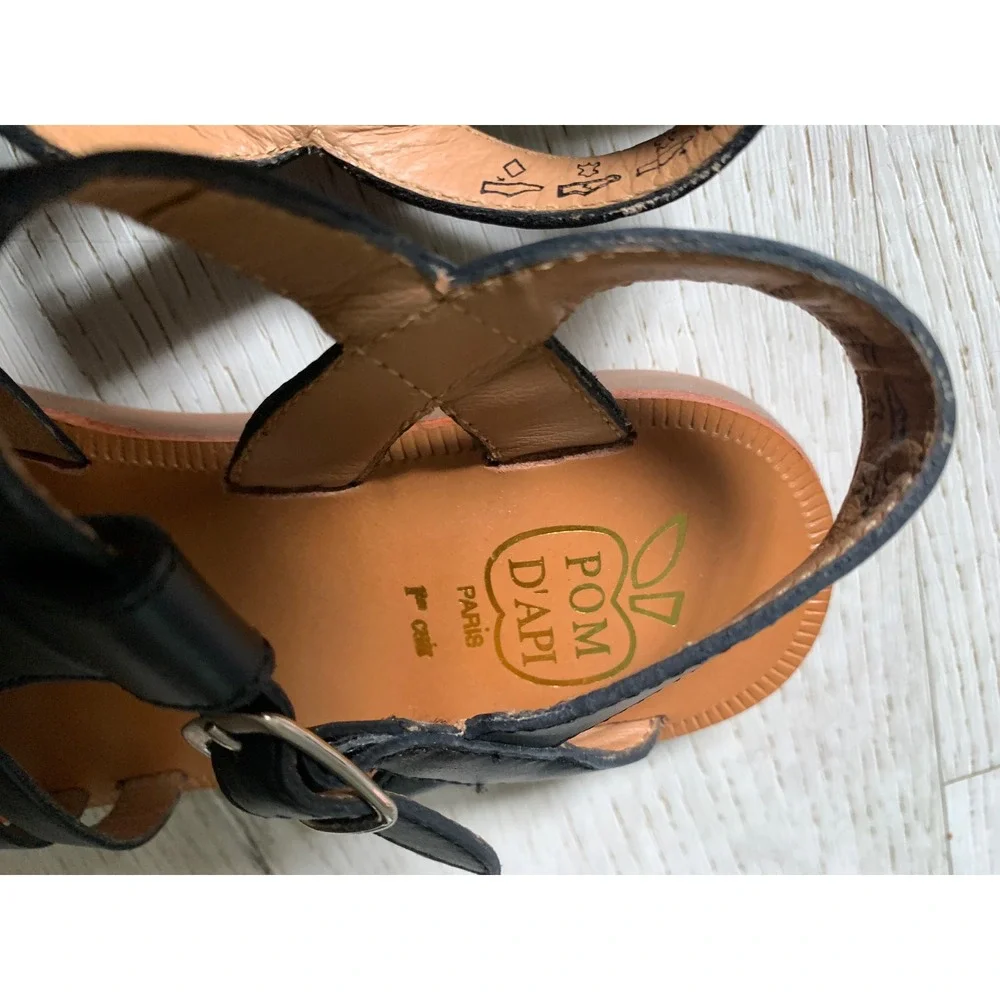 Pom D'Api Paris‎ Kids Black Leather Fisherman Sandals Huarache Buckle Size 30