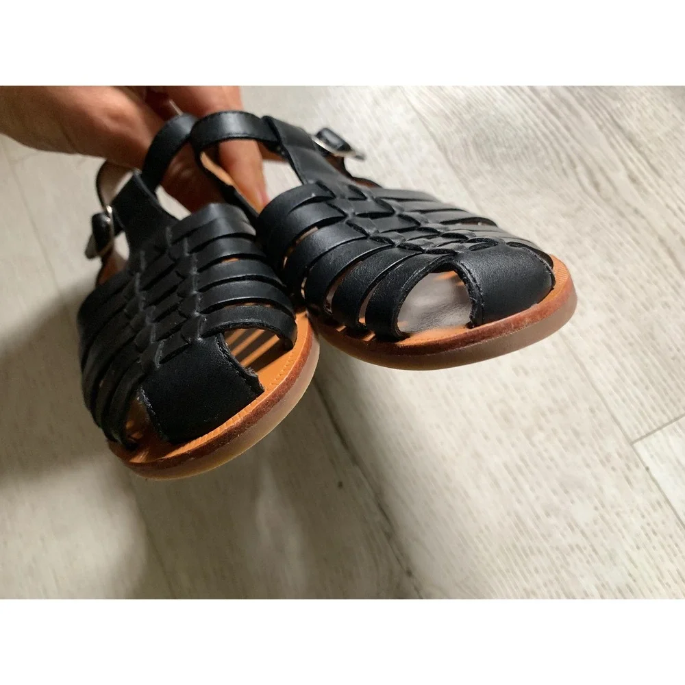 Pom D'Api Paris‎ Kids Black Leather Fisherman Sandals Huarache Buckle Size 30