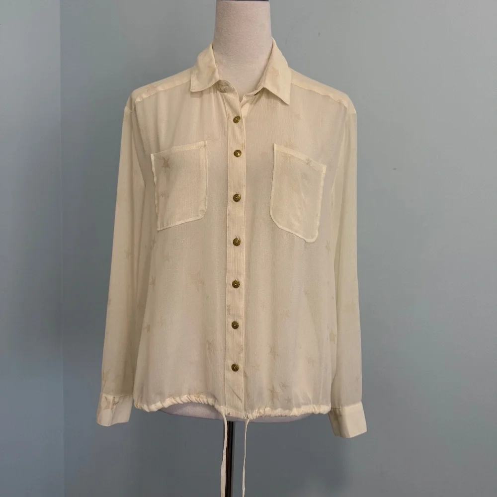 Free People Chiffon Long Sleeve Button Down Sheer Blouse Size‎ XS