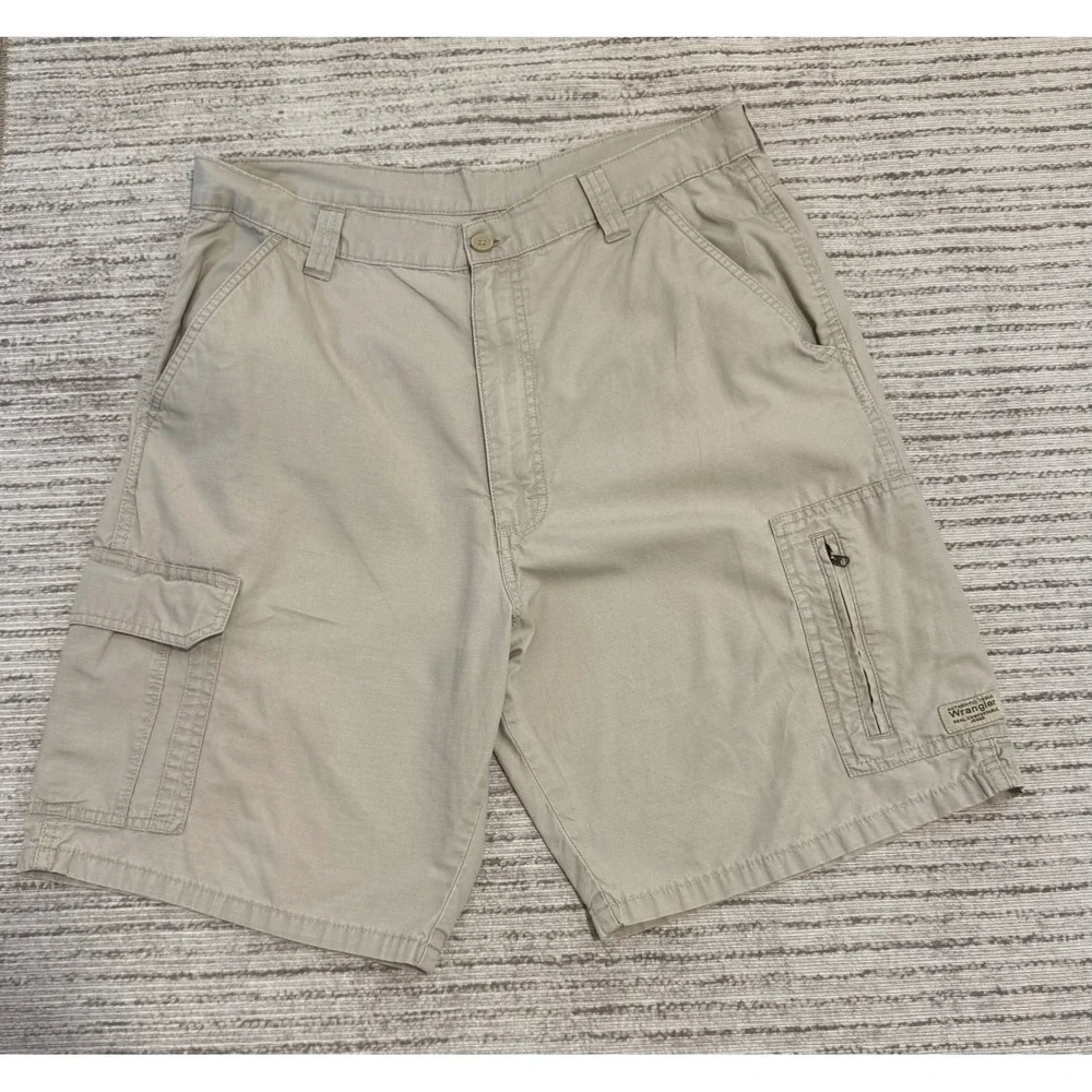 Wrangler Authentic Issue Mens Khaki Tan Ripstop Cargo Shorts Cotton Size‎ 34