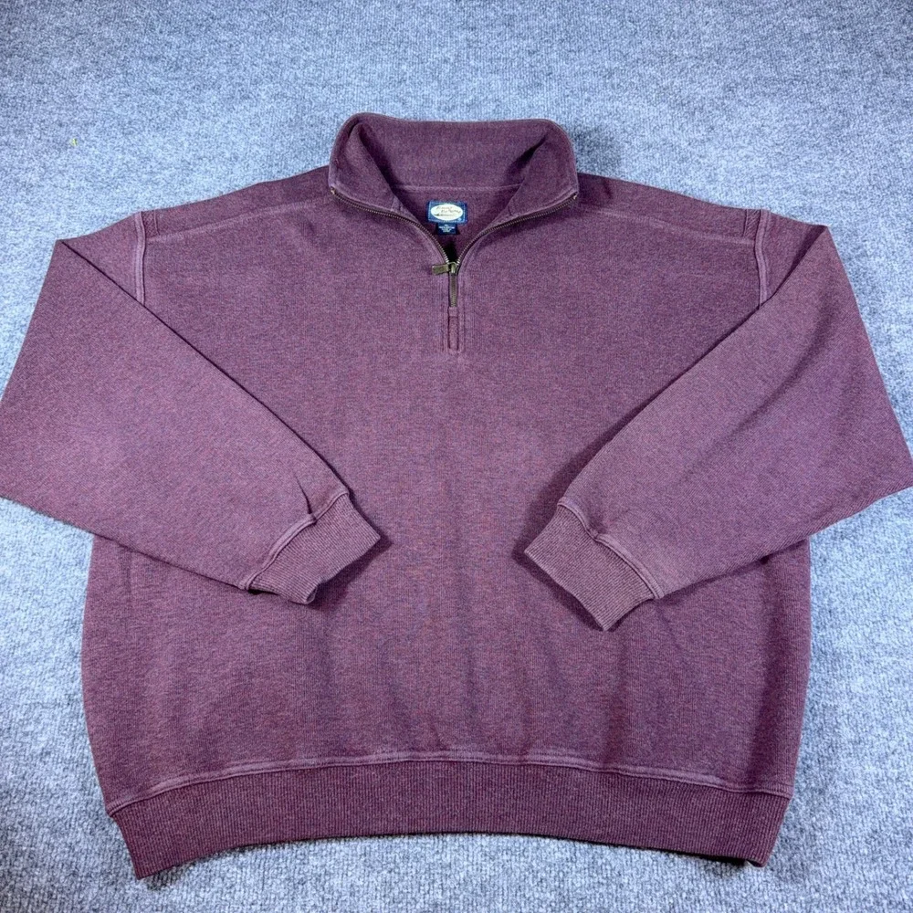 Tommy Bahama Mens XL Quarter Zip Pullover Sweatshirt Burgundy Cotton Knit