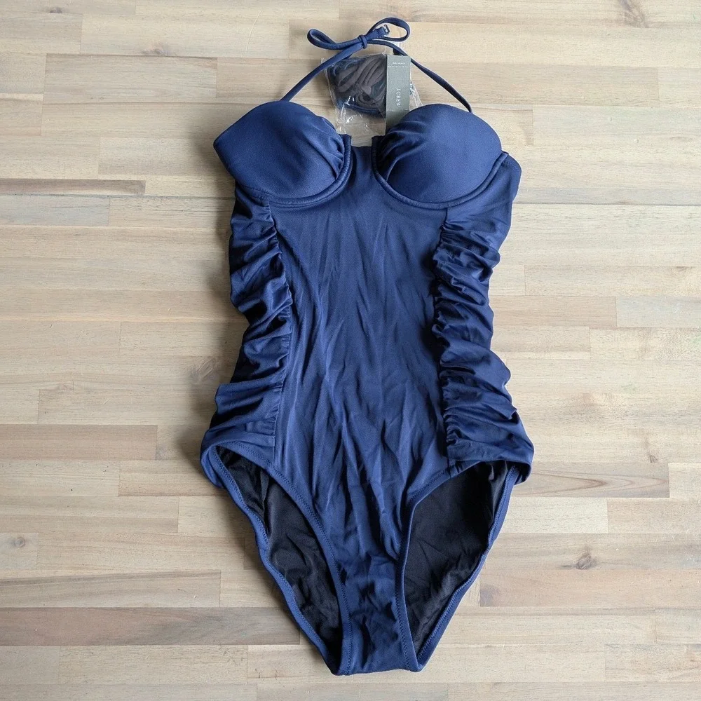 J.Crew Navy Blue Ruched Underwire Convertible One-Piece Swimsuit NWT Size‎ 6