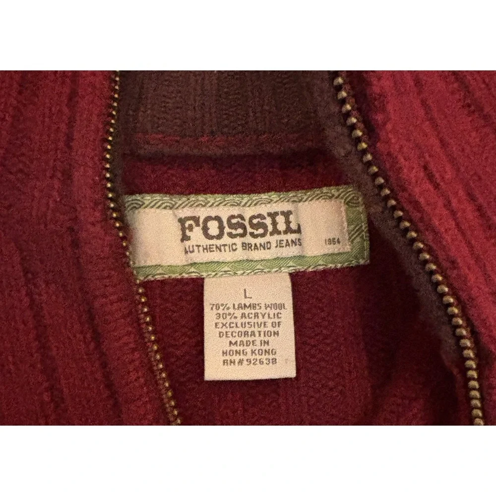 VTG‎ Fossil 1/4 zip ribbed pullover Ribbed Elbow Patch Wool Blend Mens Sz L Red