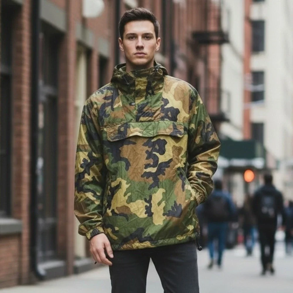 VTG STARDOM Camouflage Anorak‎ Jacket Hooded Pullover Lightweight Nylon Size M