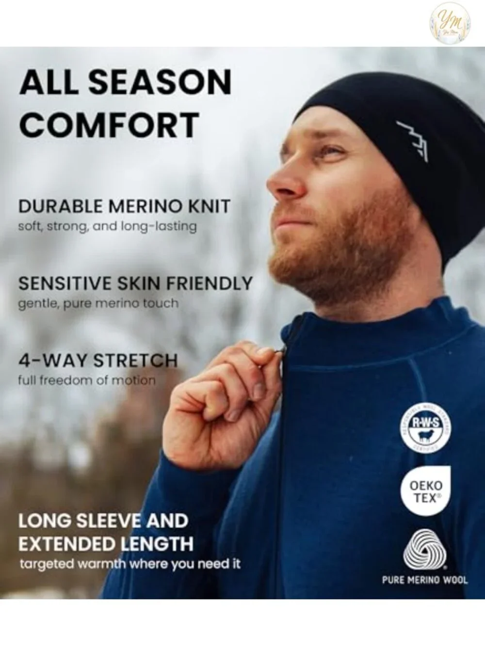100% Merino Wool Half Zip Sweater Men - Quarter Zip Thermal Base Layer