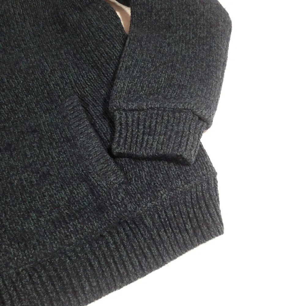 LL Bean Shacket Lambswool Cardigan‎ Sweater XL Blue Green Plaid Flannel Lined