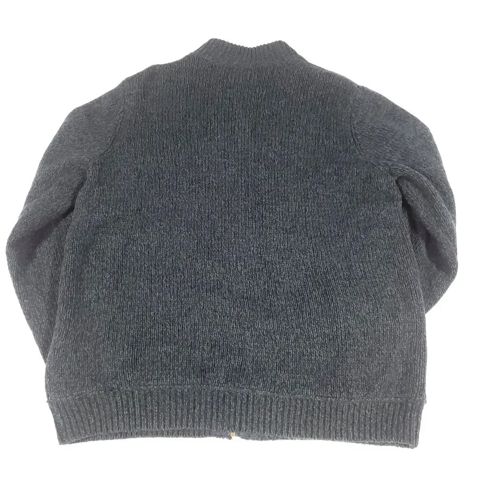 LL Bean Shacket Lambswool Cardigan‎ Sweater XL Blue Green Plaid Flannel Lined