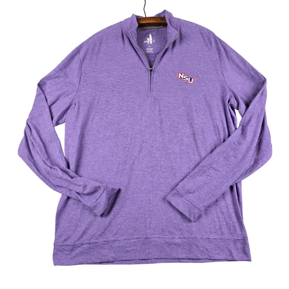 Johnnie-O Vaughn NSU Purple Striped Quarter Zip Pullover‎ Mens Large JMKO1890