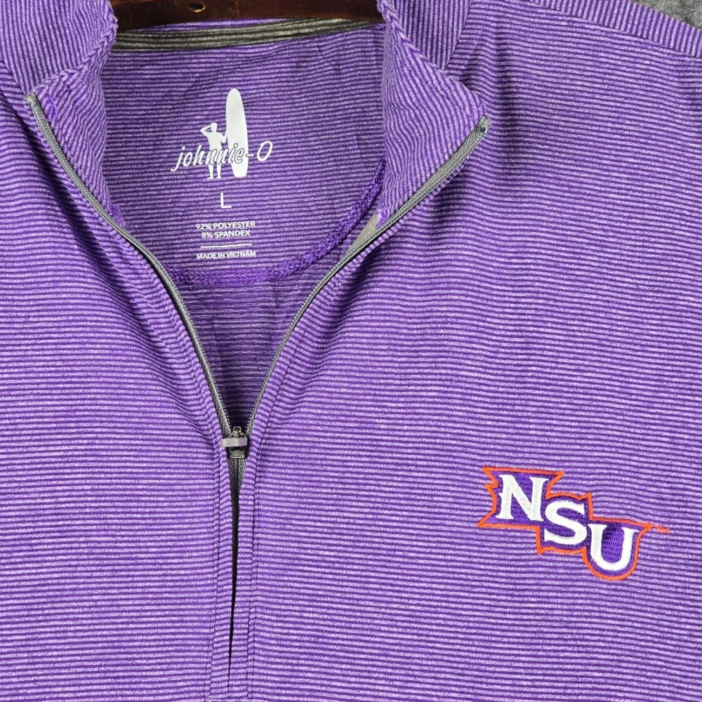 Johnnie-O Vaughn NSU Purple Striped Quarter Zip Pullover‎ Mens Large JMKO1890