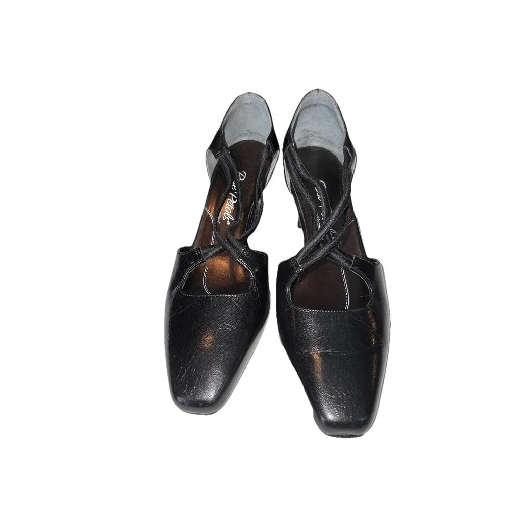 Rose Petals‎ Black Leather Strappy Heels Size 6M EUC Vintage Aesthetic Pumps