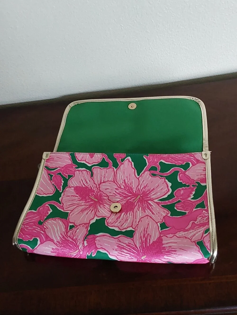 Lilly Pulitzer‎ Pink Floral Oversize- Envelop Clutch with Gold Trim