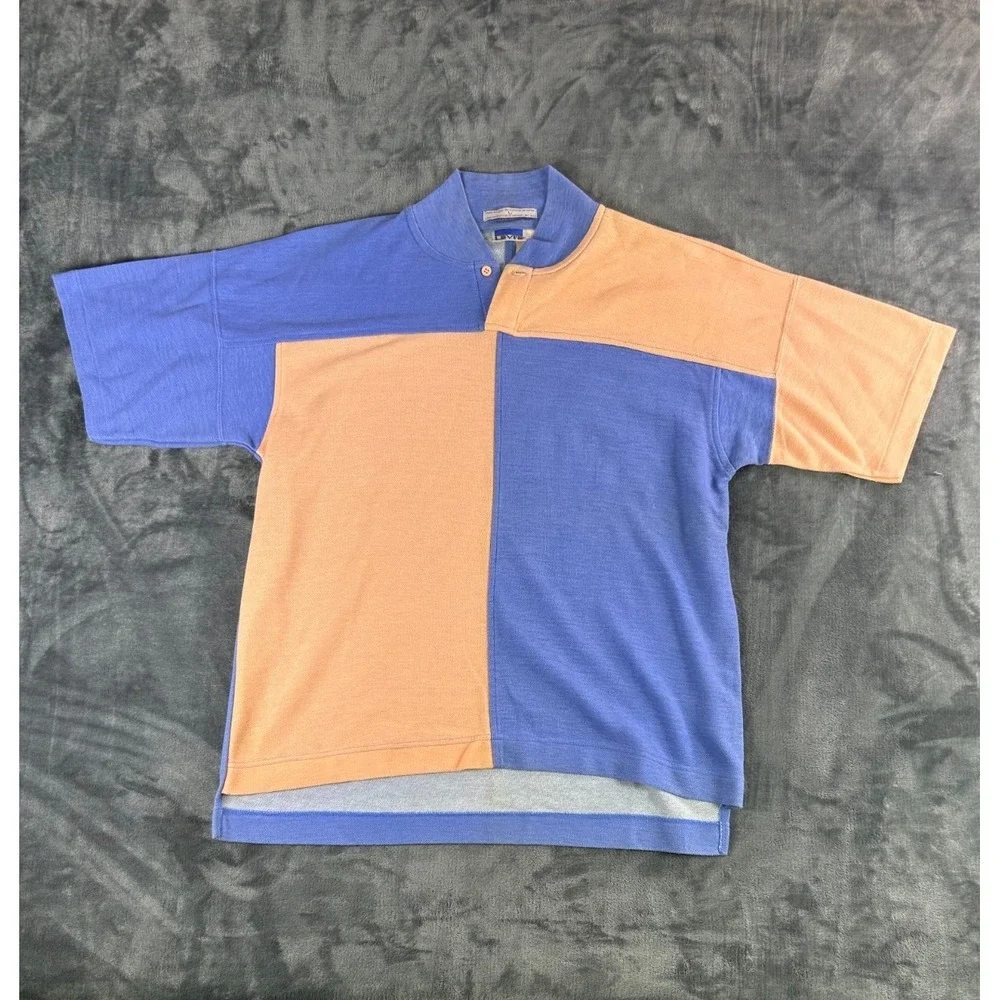 Vintage Levi's Polo Shirt L Colorblock Peach Blue 80s Rare Minimal Single Stitch