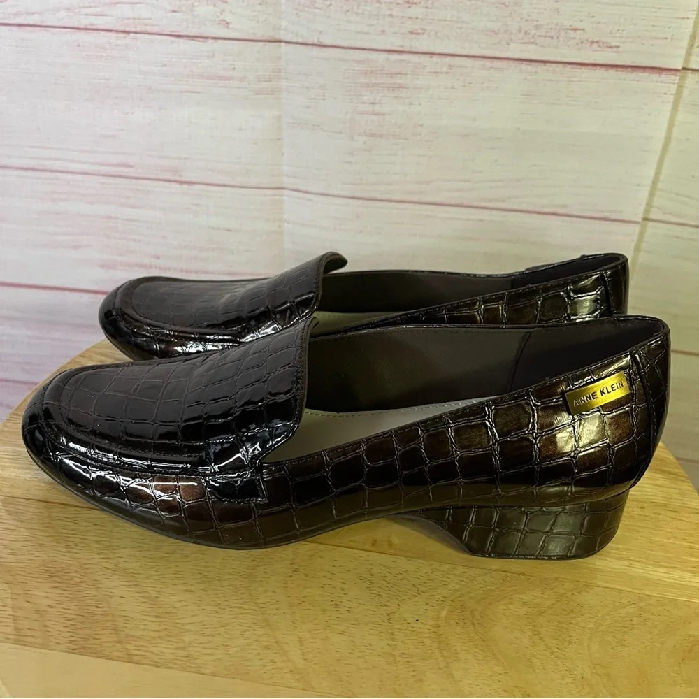 Ann Klein iflex Kamden Brown Croc Print‎ Flat Loafers Size 7.5