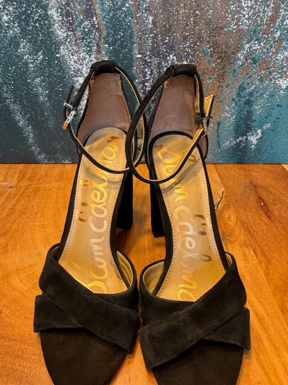 Sam Edelman Classic 2010s Black Suede‎ Block Heel Sandals 7