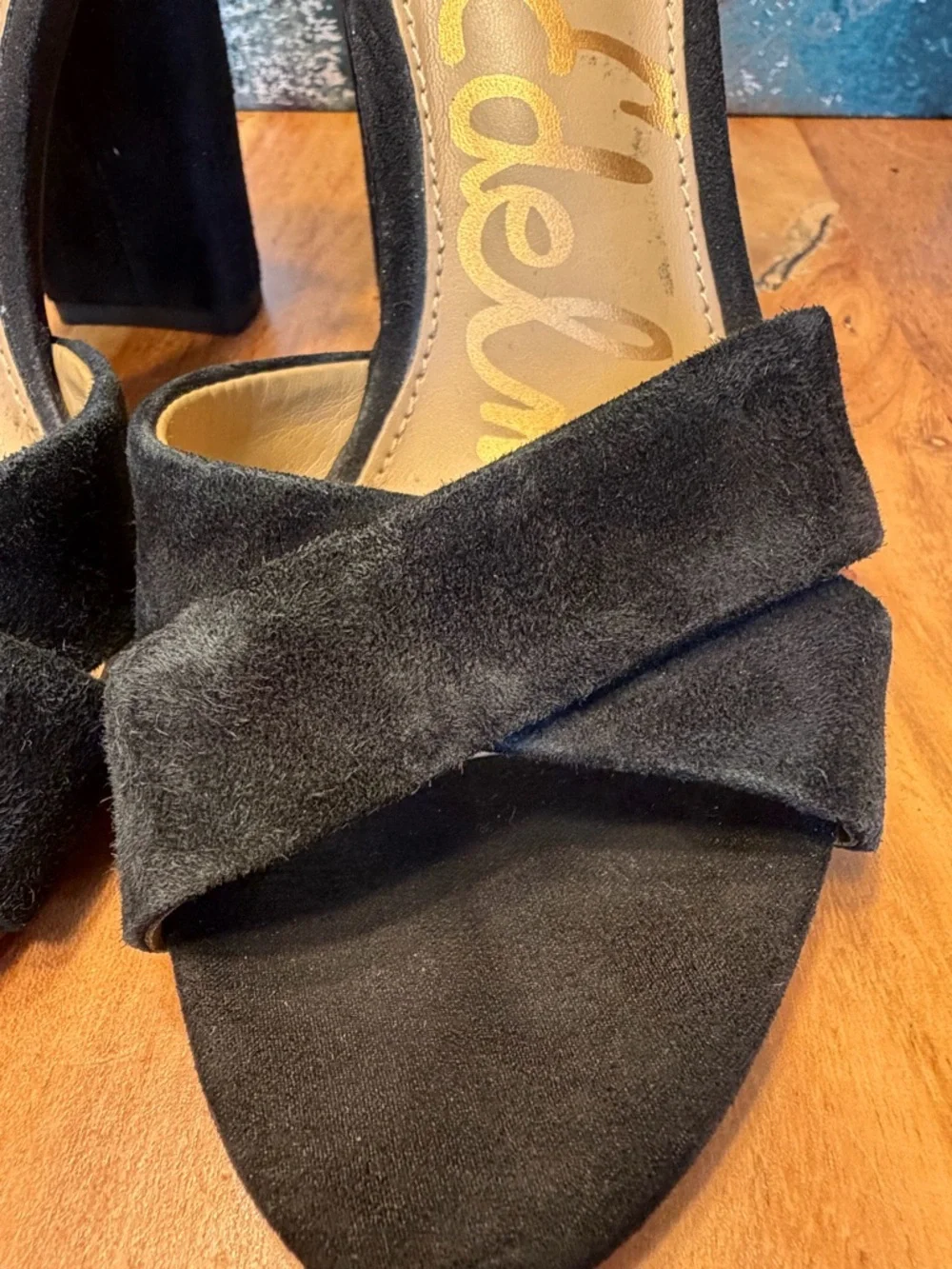 Sam Edelman Classic 2010s Black Suede‎ Block Heel Sandals 7