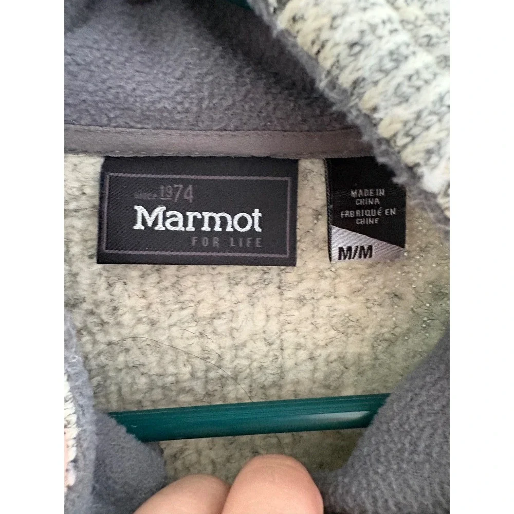 Marmot Mens Medium Full Zip Sweater Fleece Jacket Grey Marled Mock‎ Neck Pocket