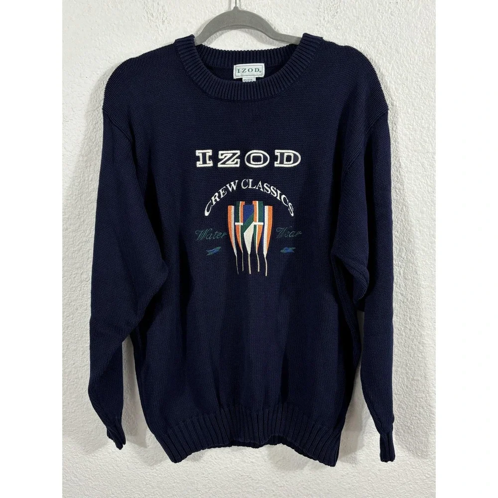 Vintage IZOD Sweater Mens Large Navy Crewneck‎ Cotton Crew Classics Nautical 90s