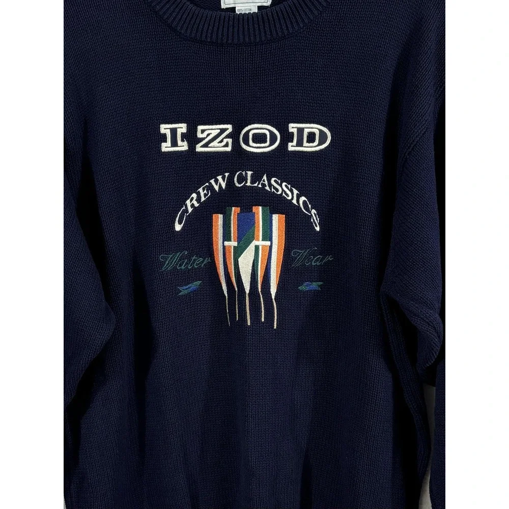 Vintage IZOD Sweater Mens Large Navy Crewneck‎ Cotton Crew Classics Nautical 90s