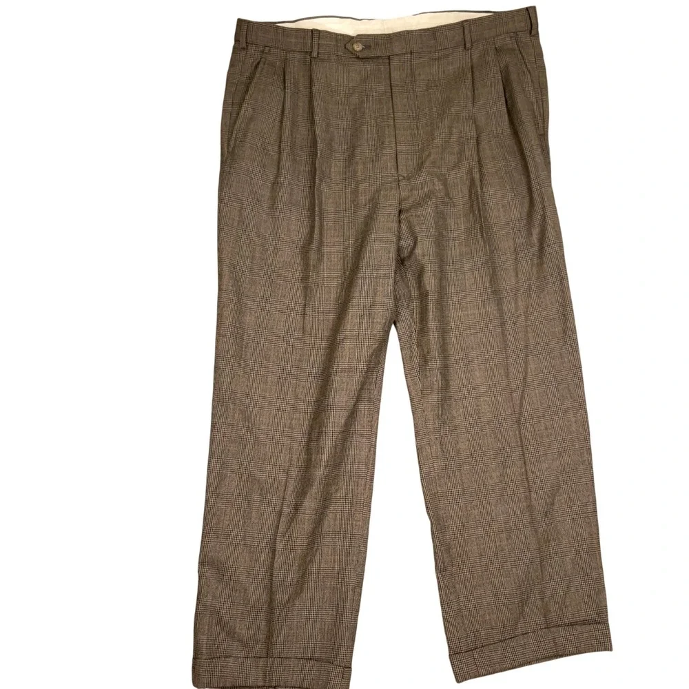 Brooks Brothers Mens‎ 38W 28L Brown Glen Plaid Career Trousers Worsted Wool