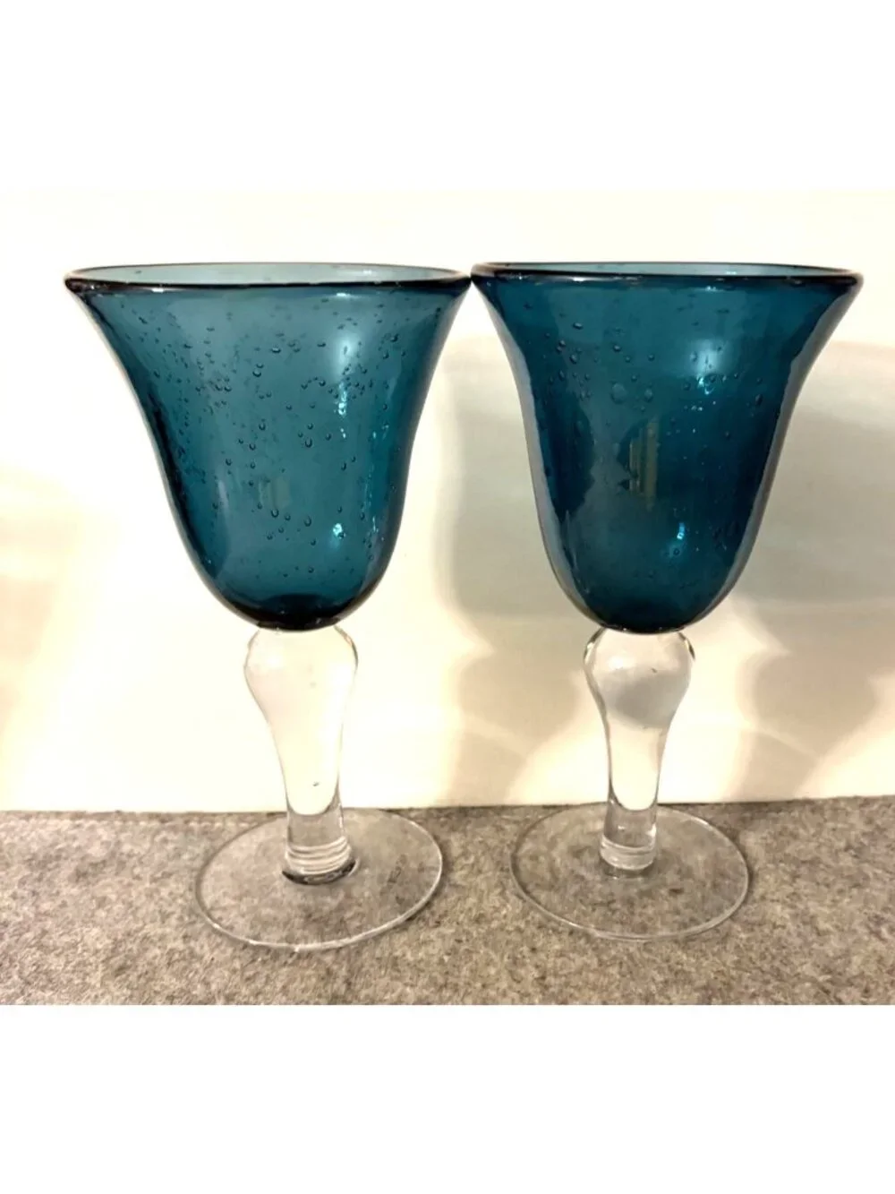 2 Handblown Seeded Glass Artland Blue Iris 8