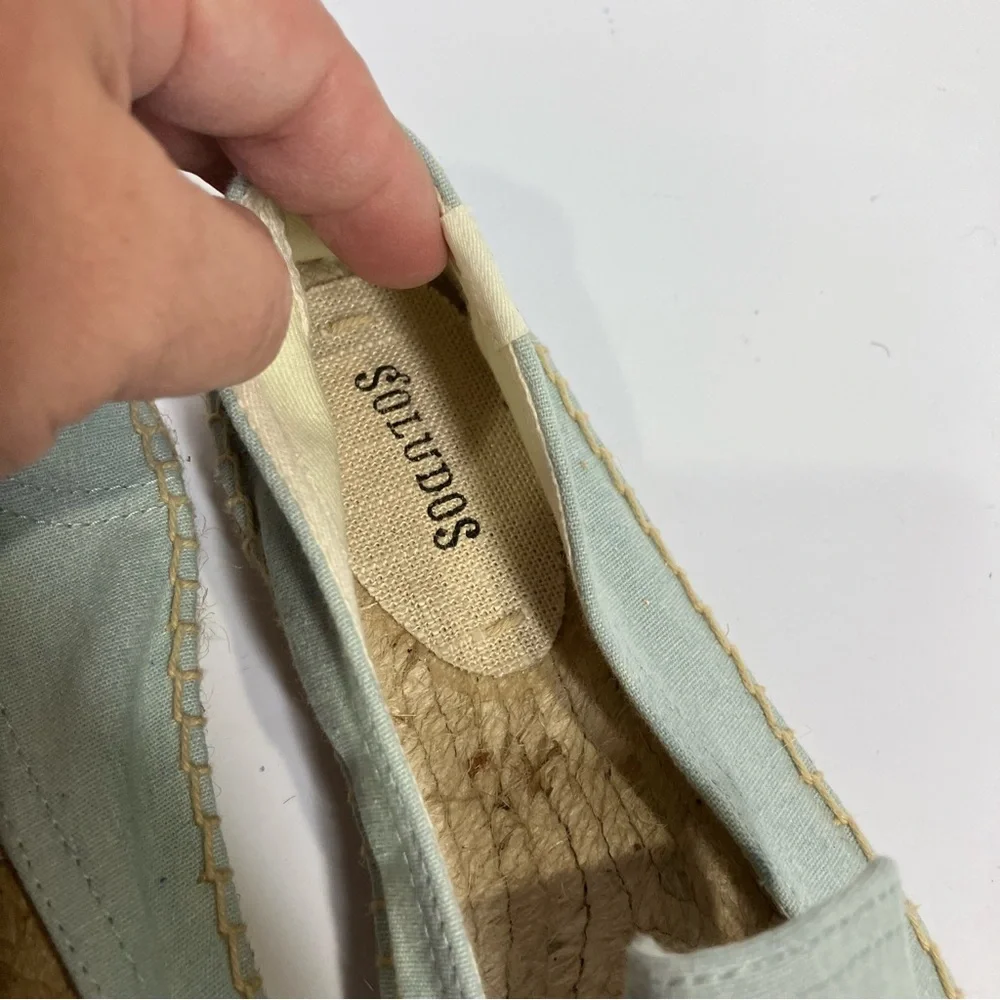 Anthropologie Soludos picnic espadrilles flamingo embroidery blue pink‎ size 7
