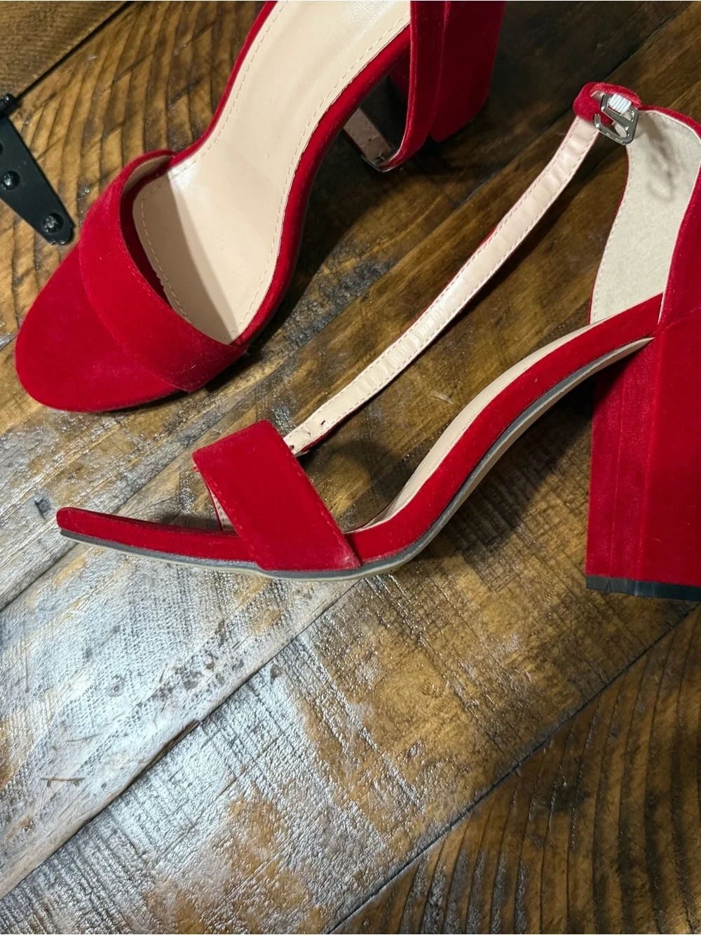 Red Velvet Ankle Strap Heels for Women