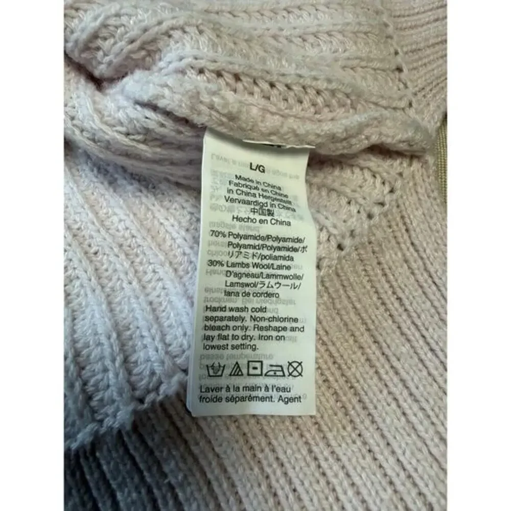 J. Crew Wool Blend Chunky Cable Azra Pom Sweater Women L Cream Ivory Cottagecore