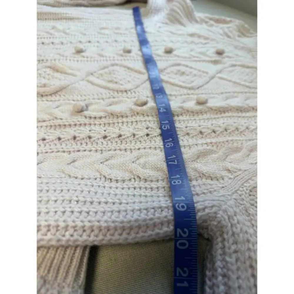 J. Crew Wool Blend Chunky Cable Azra Pom Sweater Women L Cream Ivory Cottagecore