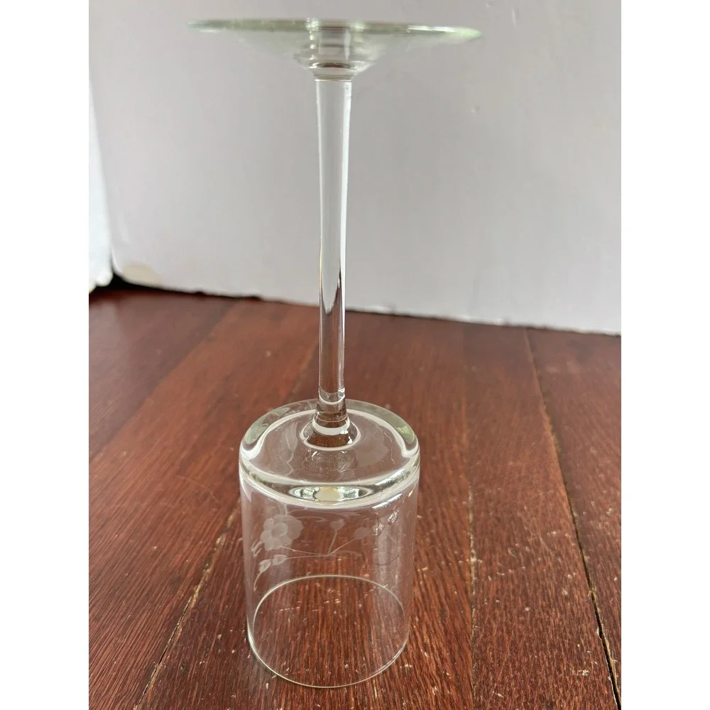 Vintage Etched Floral‎ Glass Cordial Stemware Long Stem Liqueur Aperitif Glass