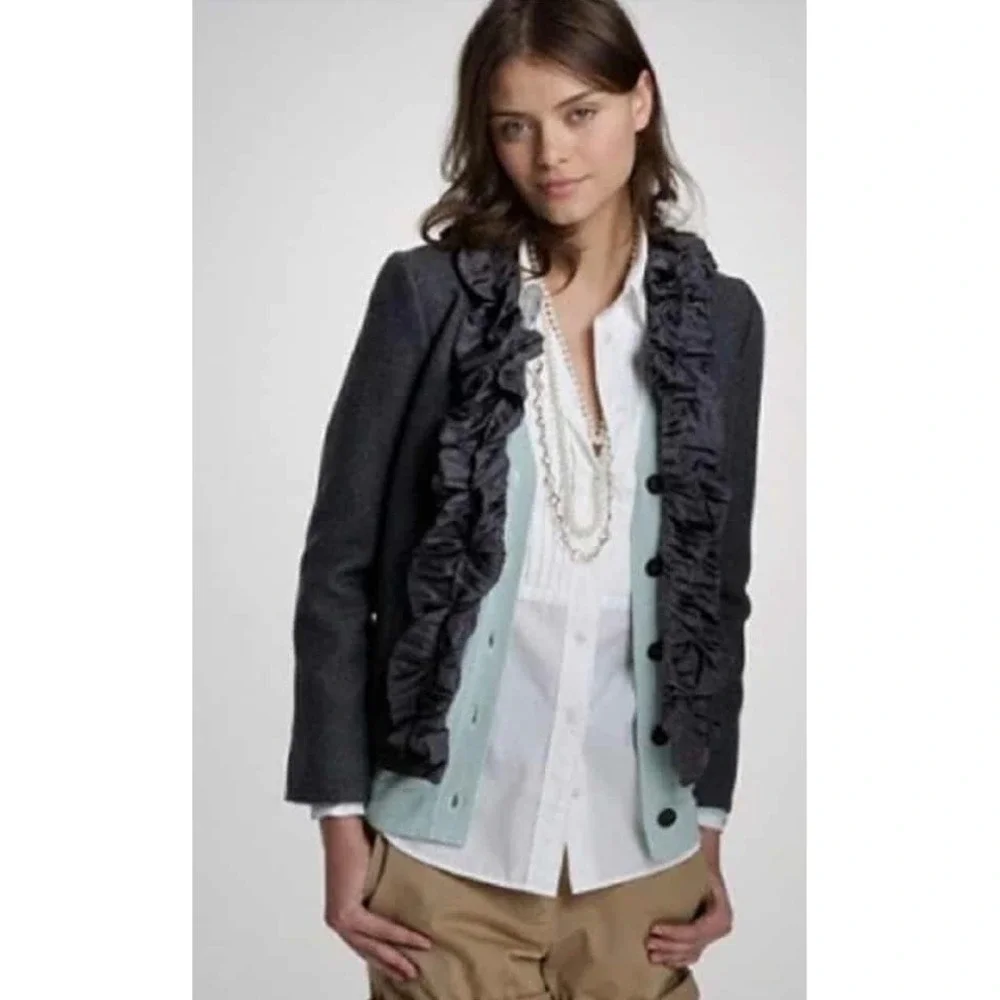 J. Crew Charcoal Grey Wool Ruffle Collar Blazer Jacket‎