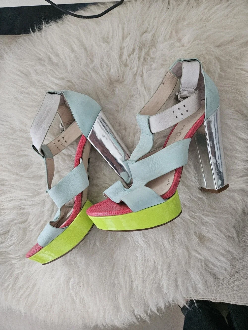 Genuine Leather Colorblock Heels