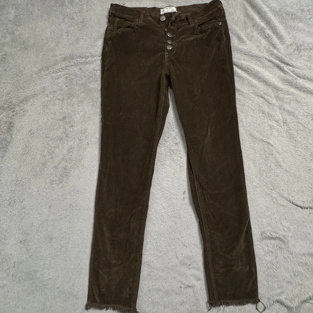 Free‎ People Brown Corduroy Button Fly Cropped Jeans Women's Tag Size 28