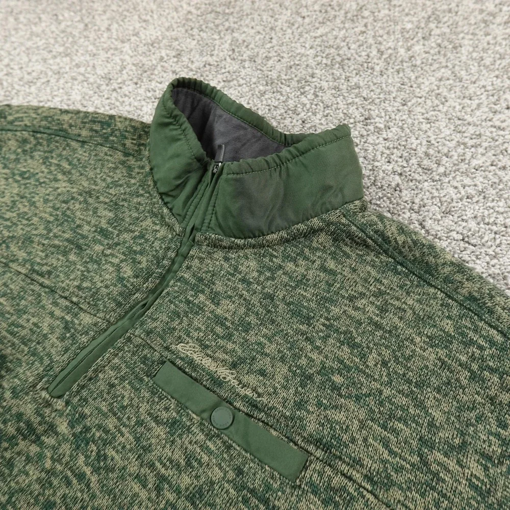 Eddie Bauer Sweater Mens 2XL Green Fleece‎ 1/4 Zip Mock Neck Pullover Outdoor