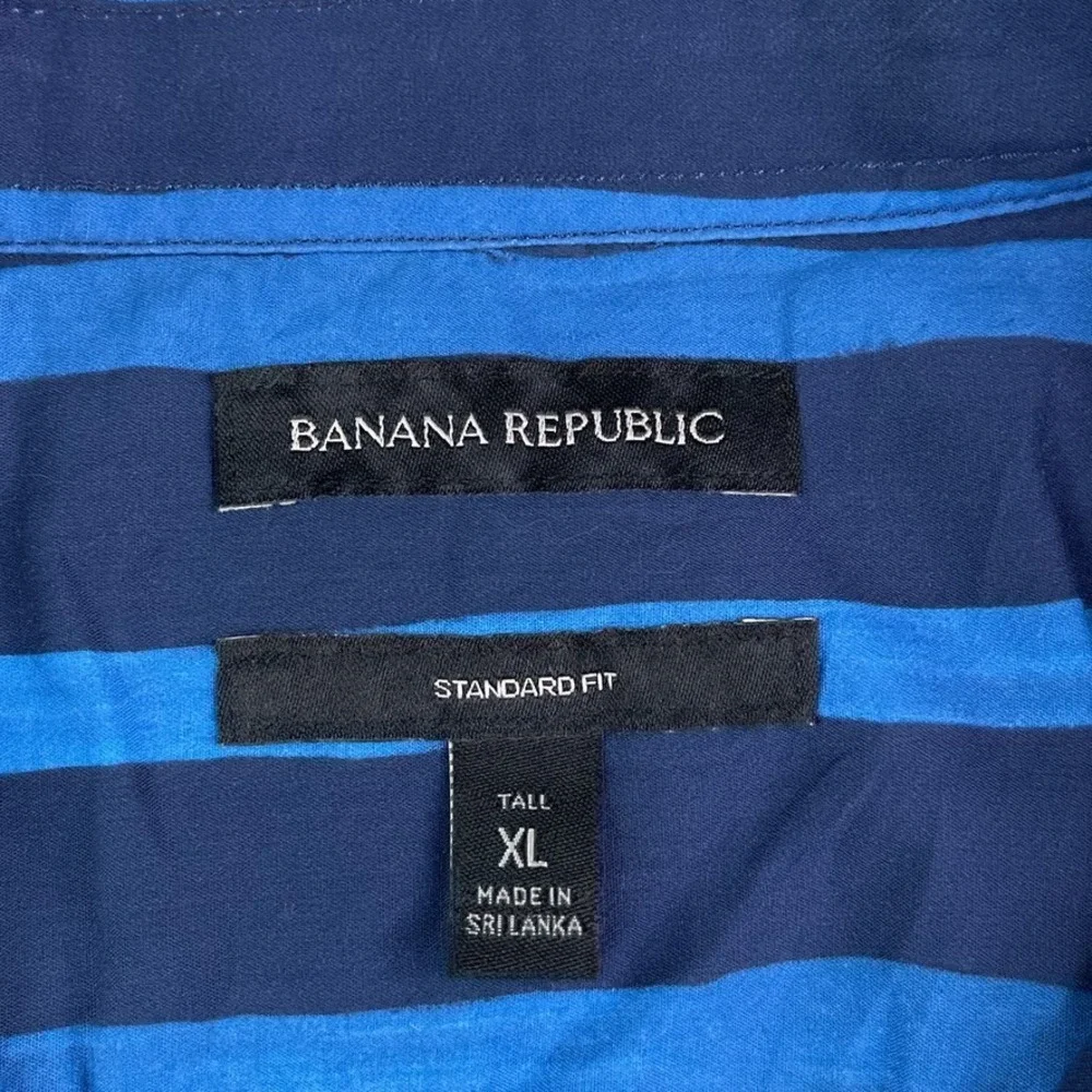 Banana Republic Shirt Mens‎ XL Blue Stripes Short Sleeve Camp Loop Collar