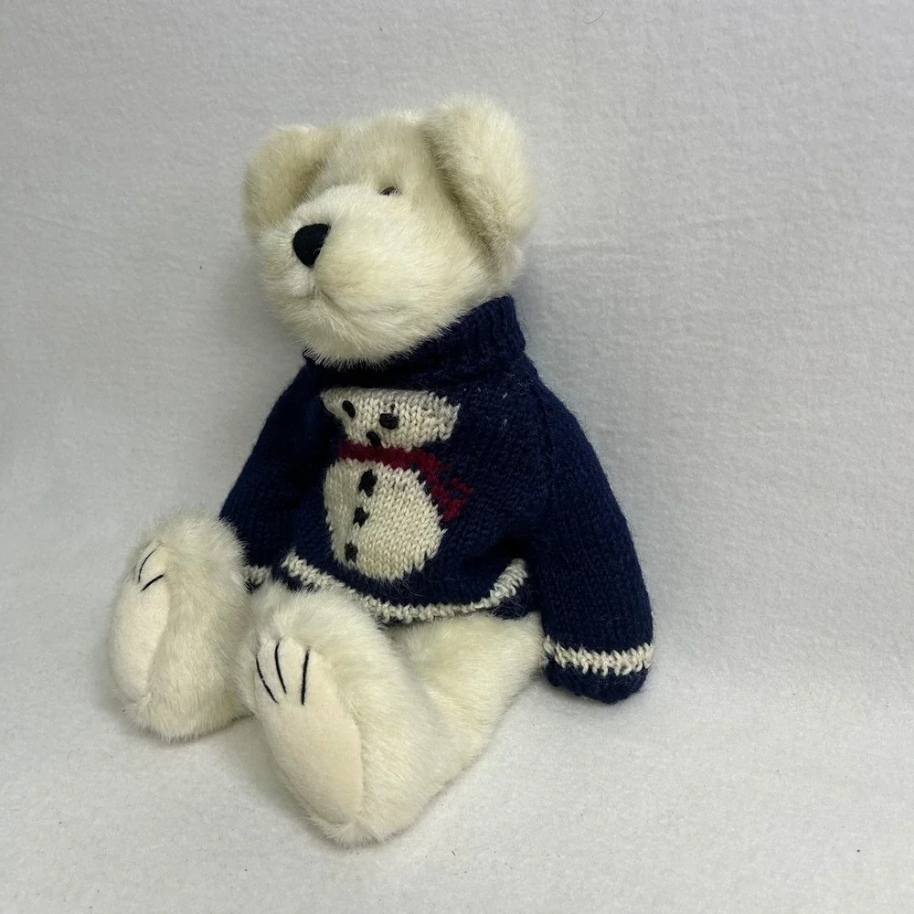 Vintage Christmas Boyds Bears Plush Cream Navy Snowman Sweater Archive Series 9