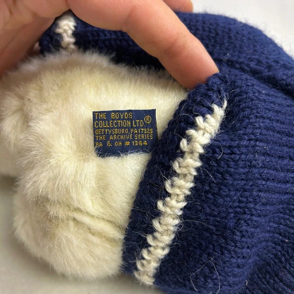 Vintage Christmas Boyds Bears Plush Cream Navy Snowman Sweater Archive Series 9