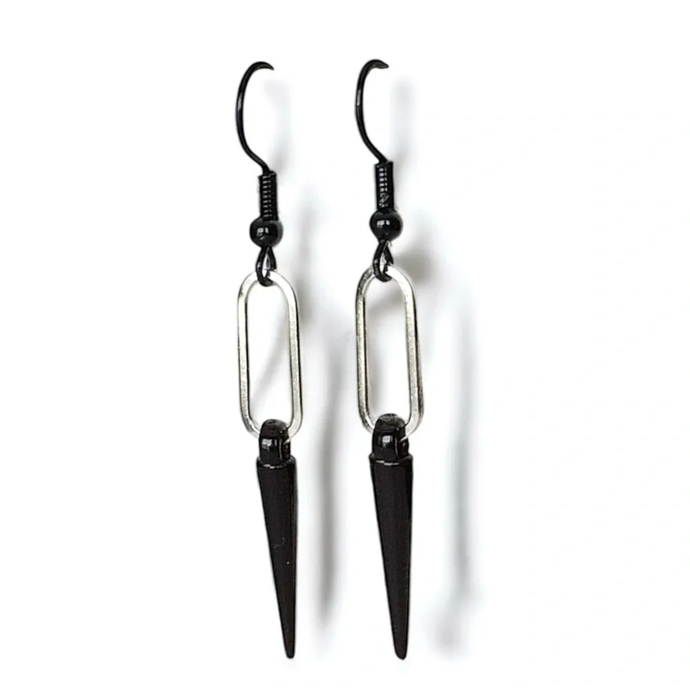 5 For $25💫Punk Black Spike Cone Silver Paperclip Dangles Earrings