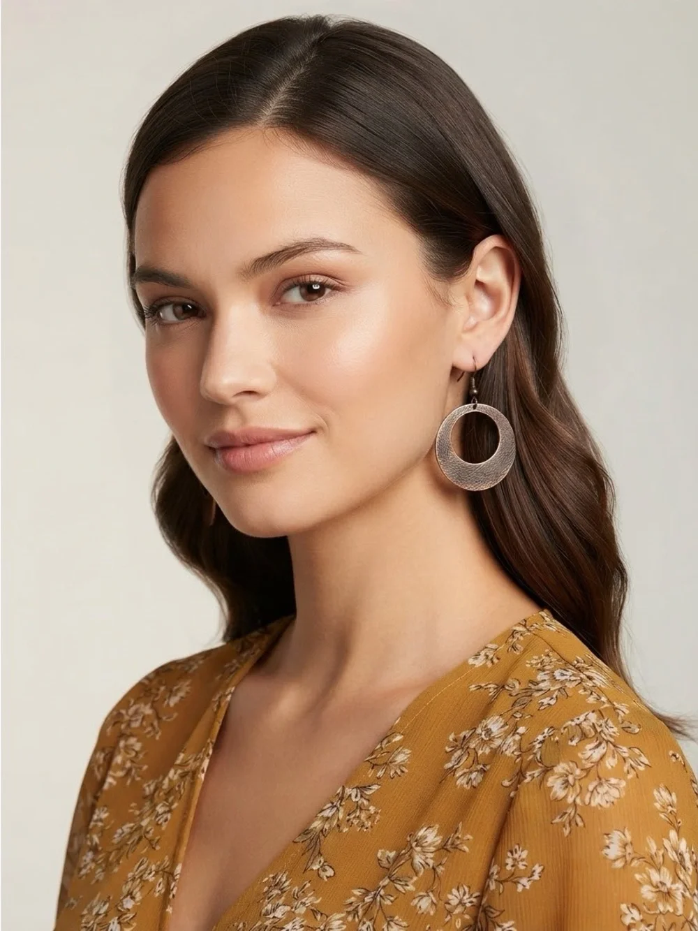 Antique Textured Crescent Hoop Earrings | Rustic Brushed Metal Dangle Earrings